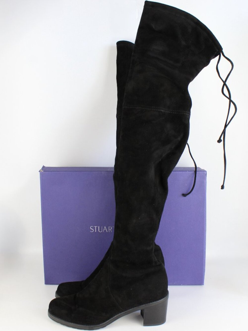 Stuart Weitzman Elevated Suede Over the Knee Boots Black US 9.5 Block Heel